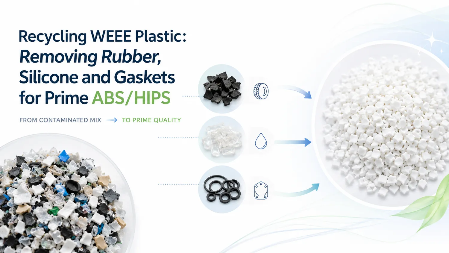 Riciclo della plastica RAEE: rimuovere gomma, silicone e guarnizioni per ABS/HIPS prime