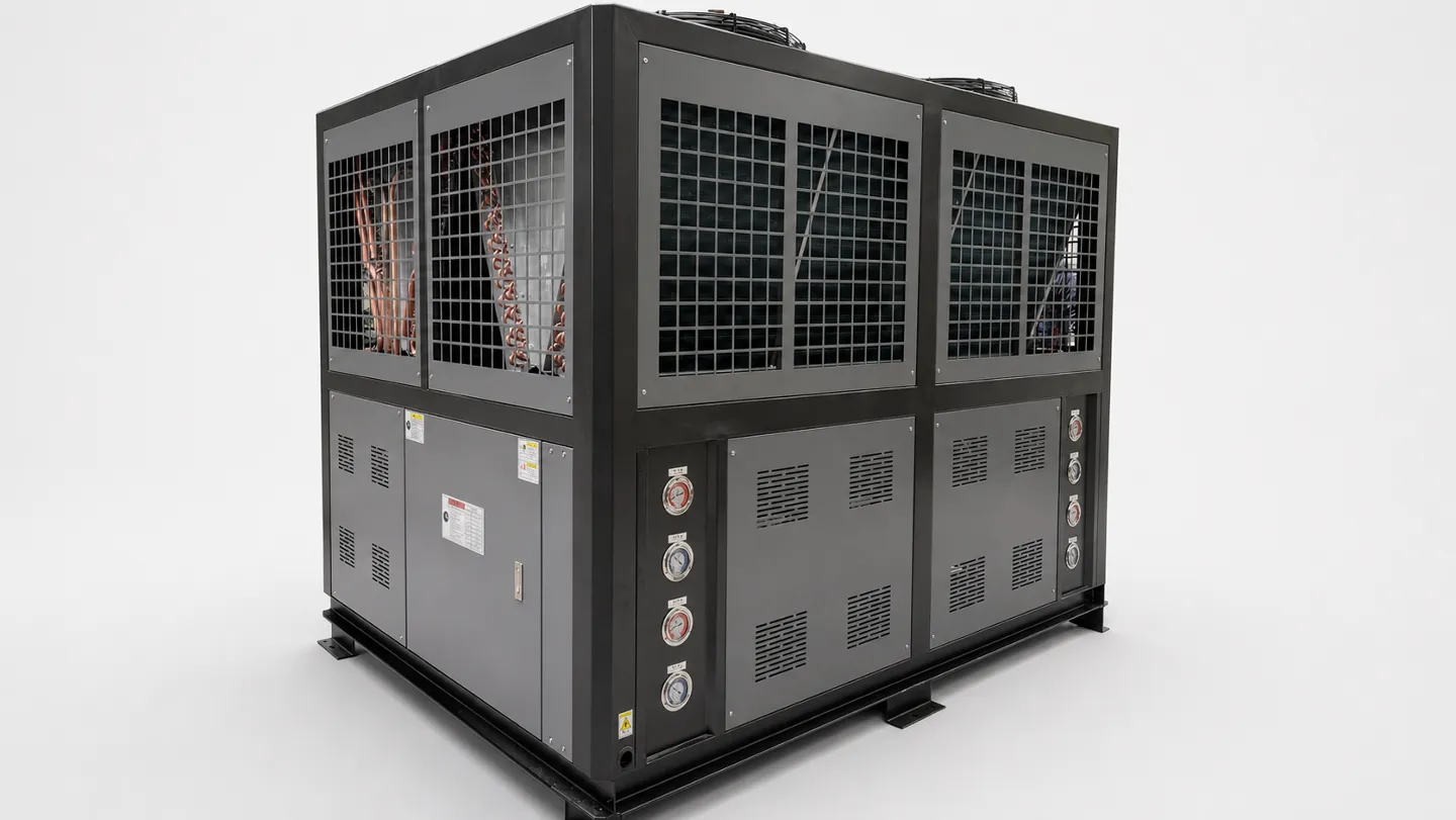 Industrial air-cooled water chiller for plastic processing and recycling lines
