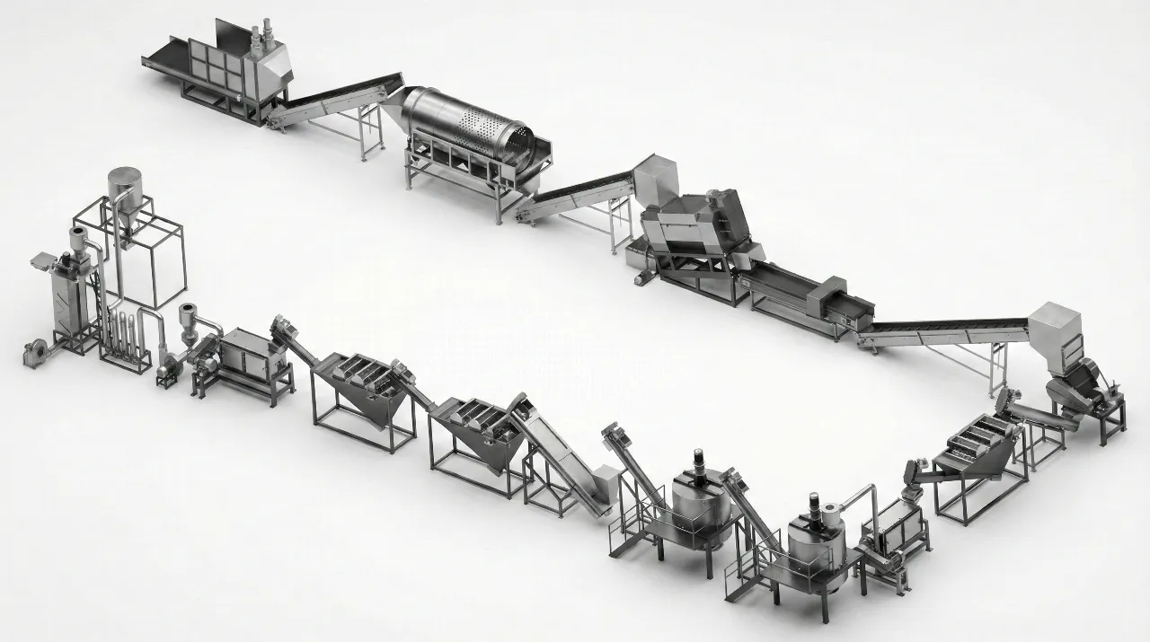 PET bottle washing line installed in a recycling factory