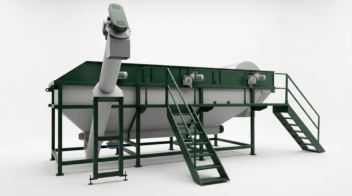 Sink-float separation tank used in rigid plastic washing lines