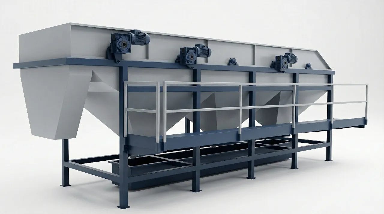 Sink-float separation tank used in plastic washing lines