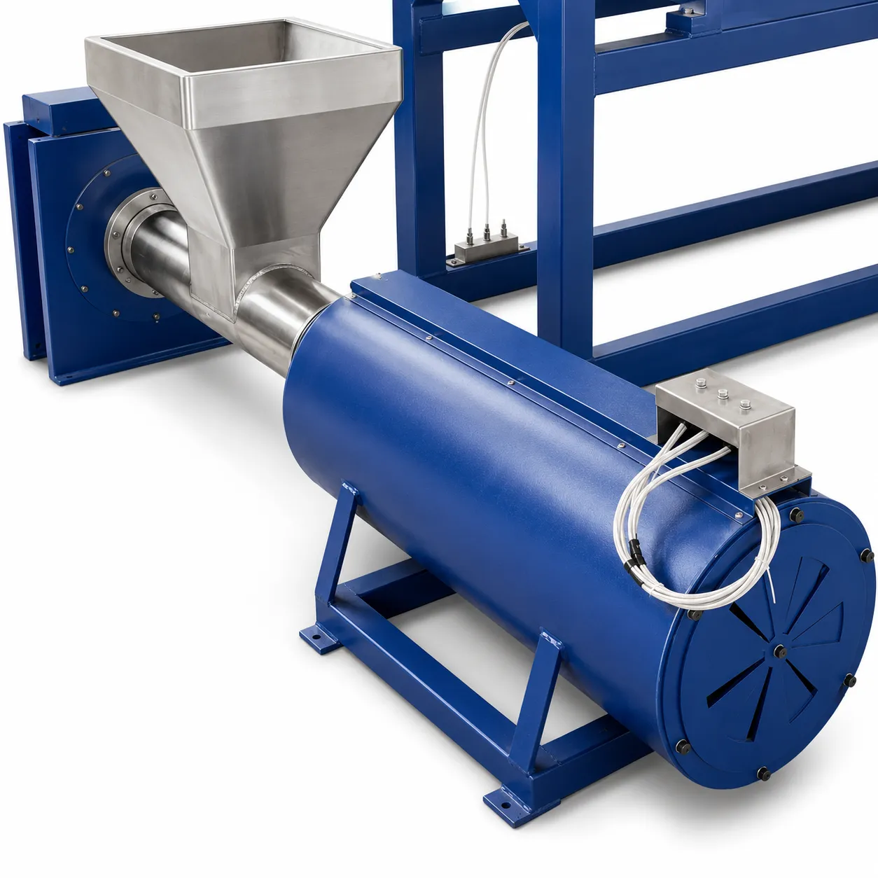Thermal dryer heating barrel and hot-air system detail
